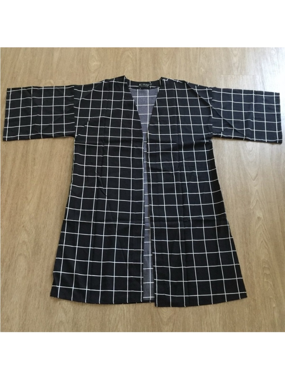 Rehab Black Windowpane Open-Front Kimono